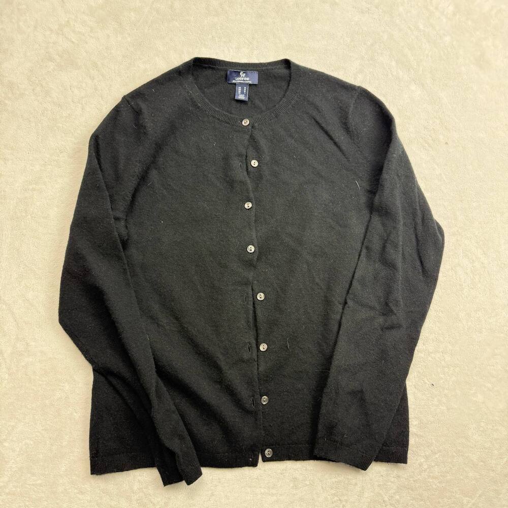 Lands' End Women's Sweater Black Size M 100% Cashmere Button Front Cardigan